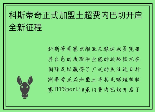 科斯蒂奇正式加盟土超费内巴切开启全新征程